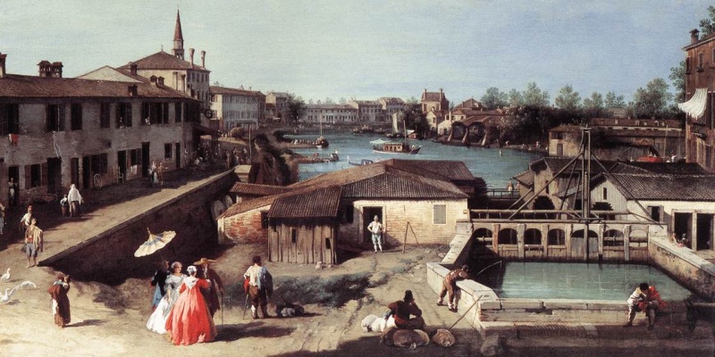 Giovanni Antonio Canal, il Canaletto - Dolo sul Brenta, 1730-35 circa, olio su tela, 80×96 cm, Stoccarda (Wikipedia)_00