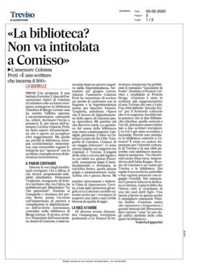 "La biblioteca? Non va intitolata a Comisso" - La querelle  (Il Gazzettino, 03/02/2020)