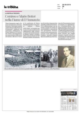 Comisso e Mario Botter nella Fiume di D'Annunzio (La Tribuna di Treviso, 26/09/2019)